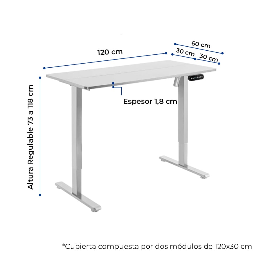 ESCRITORIO ELE CTRICO REGULABLE EN ALTURA, TABLERO 120X60X1,8 CM - 2