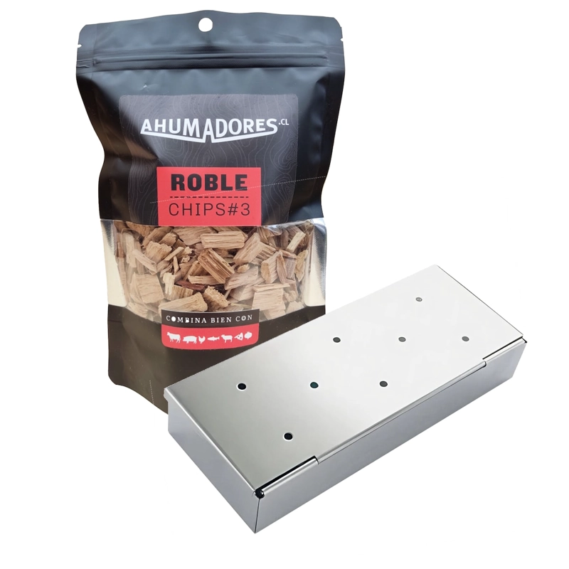 CAJA AHUMADORA ACERO INOXIDABLE PARRILLA HORNO + BOLSA CHIP 150MG (10-25MM) ROBLE - 1