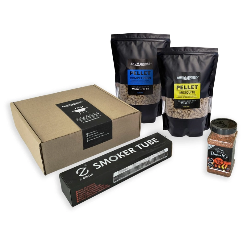 PACK REGALO TUBO AHUMADOR PELLET + 2KG PELLET + SAZONADOR PARA TODO - 1