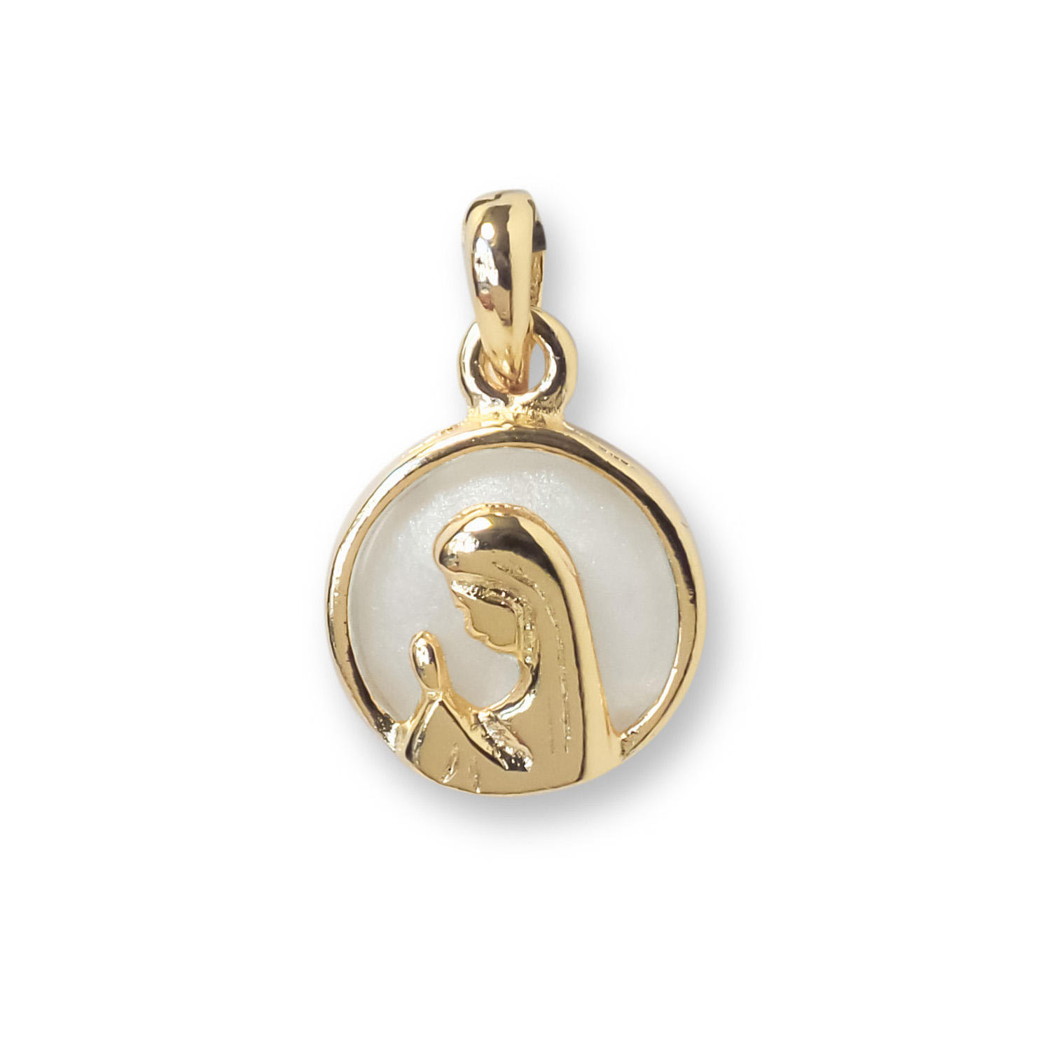 COLGANTE MEDALLA VIRGEN NIÑA 14MM ENCHAPADA ORO 18K NACAR - 1