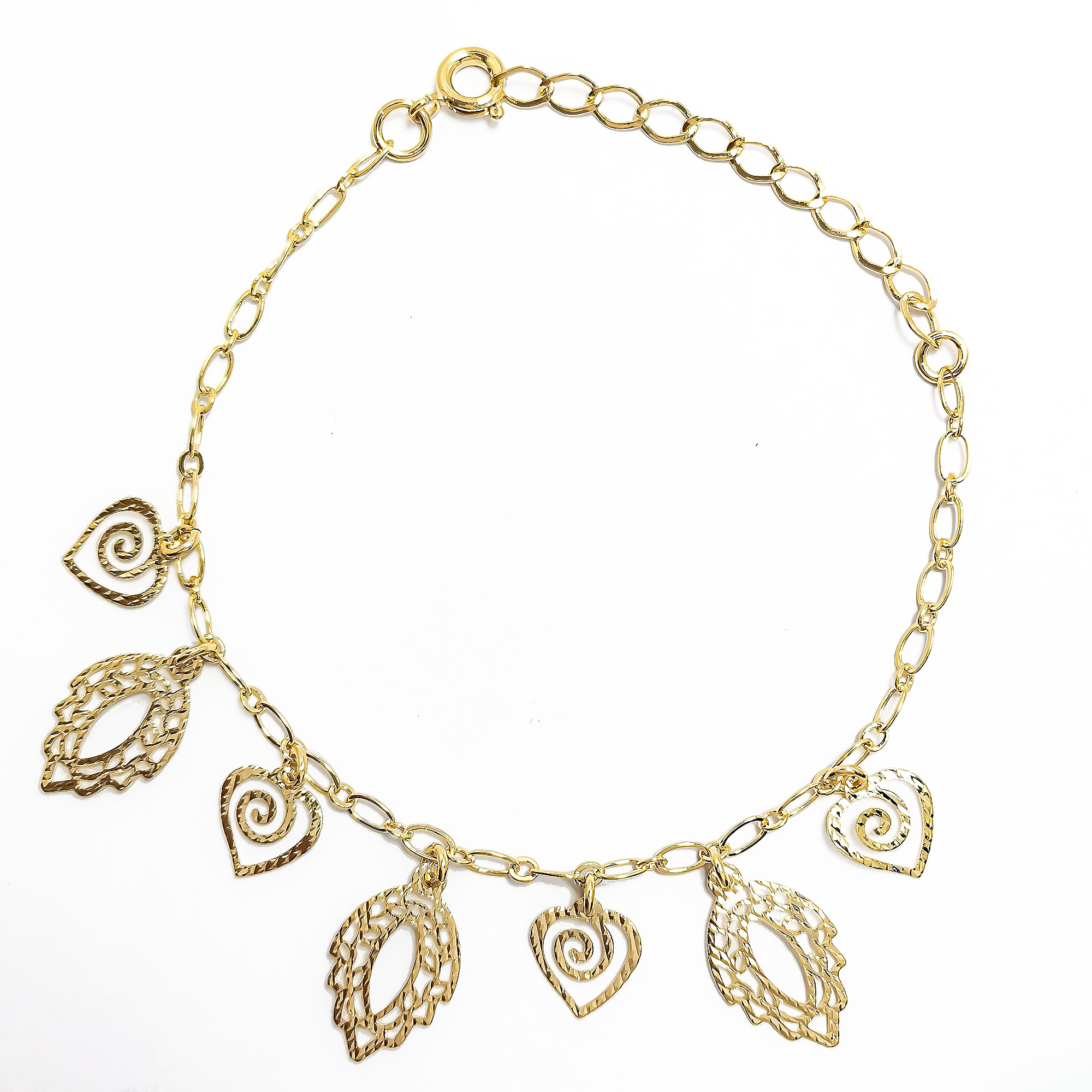 PULSERA ANDREA COGGIOLA JOYAS CHICHES HOJA CORAZÓN ENCHAPADO ORO 18K - 1