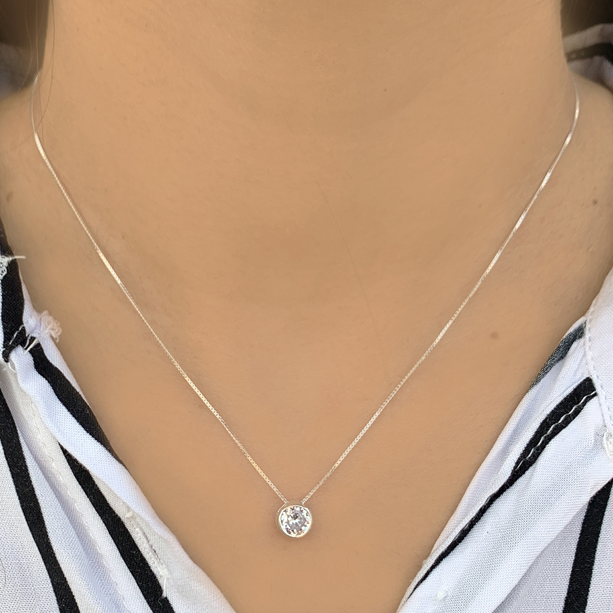 COLLAR ANDREA COGGIOLA JOYAS PLATA FINA 925 CIRCÓN 6MM PUNTO DE LUZ CADENA VENECIANA - 4