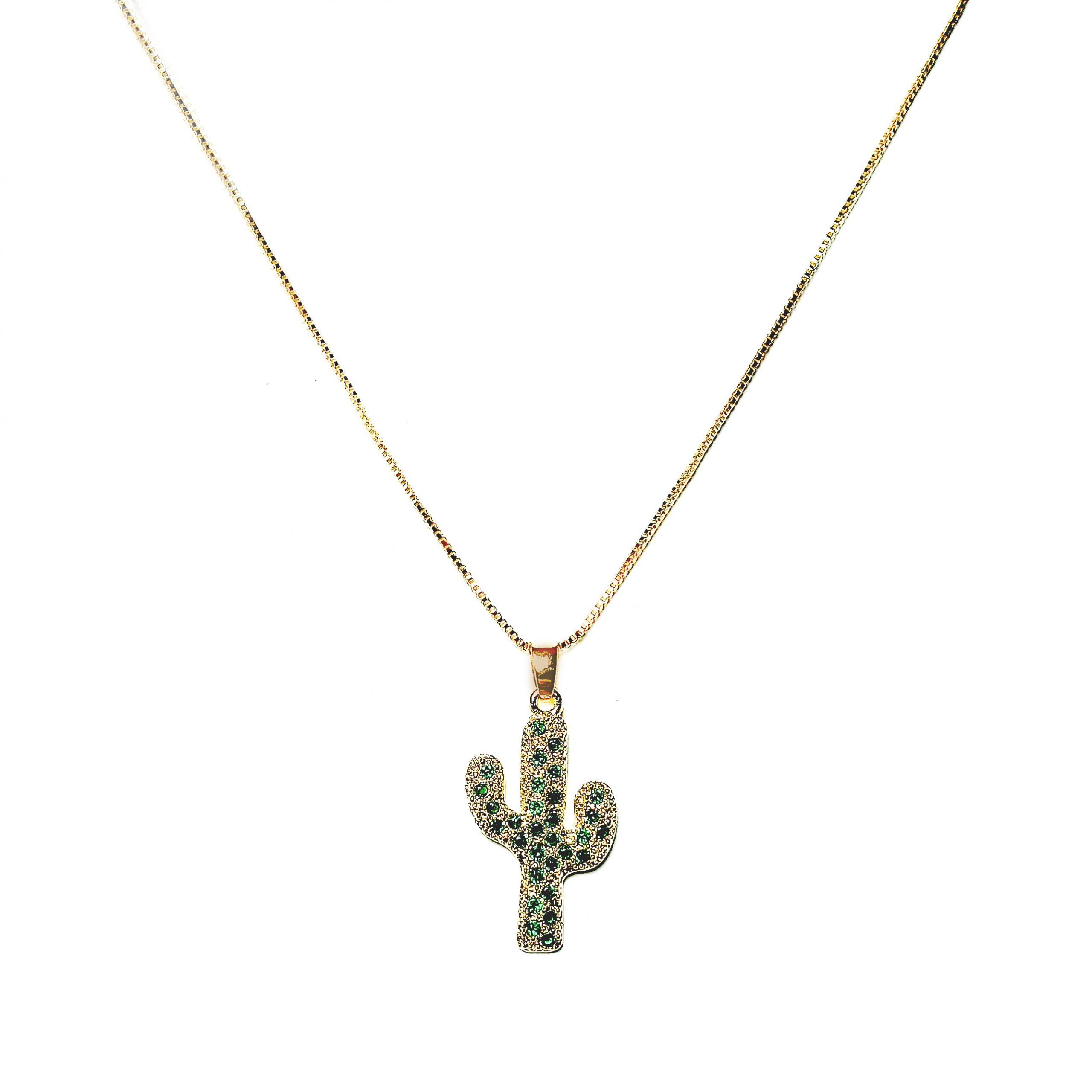 COLLAR ANDREA COGGIOLA JOYAS ENCHAPADO ORO 18K CACTUS CIRCÓN VERDE 45CM - 1