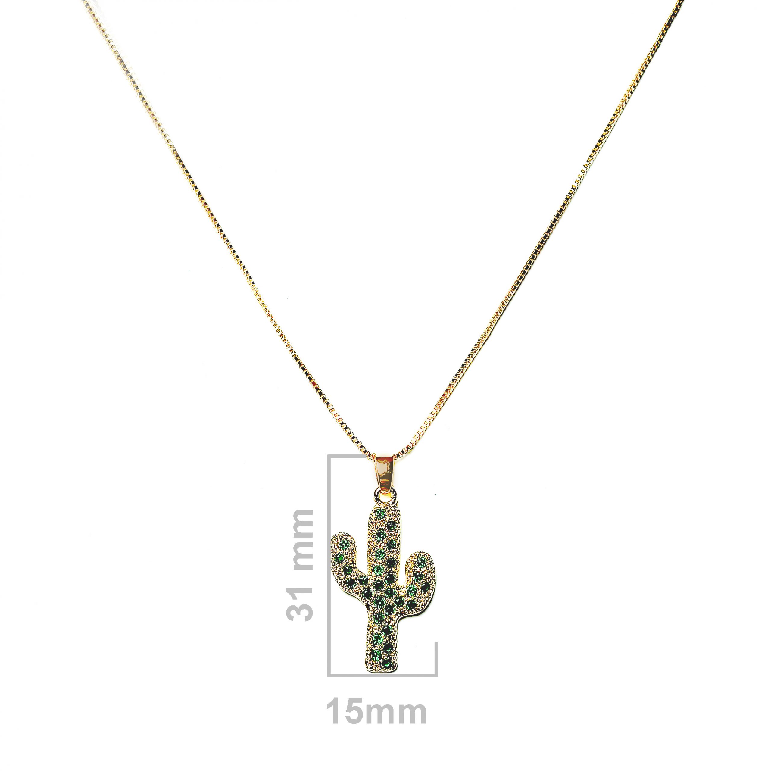 COLLAR ANDREA COGGIOLA JOYAS ENCHAPADO ORO 18K CACTUS CIRCÓN VERDE 45CM - 2