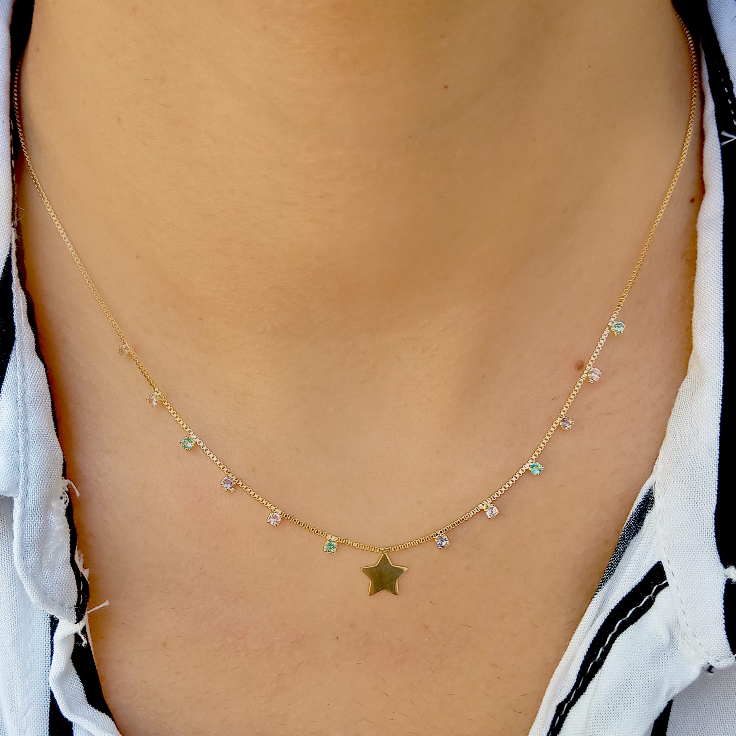 COLLAR ANDREA COGGIOLA JOYAS ENCHAPADO ORO 18K CIRCONES COLORES ESTRELLA - 2
