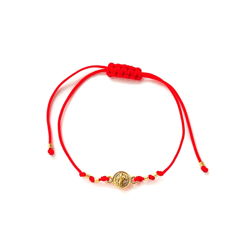 PULSERA ANDREA COGGIOLA JOYAS SAN BENITO ENCHAPADO ORO 18K CORDÓN ROJO - 1