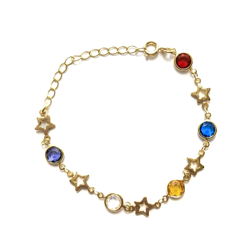 PULSERA ANDREA COGGIOLA JOYAS 5 CRISTALES COLORES 5 ESTRELLAS ENCHAPADO ORO 18K - 1