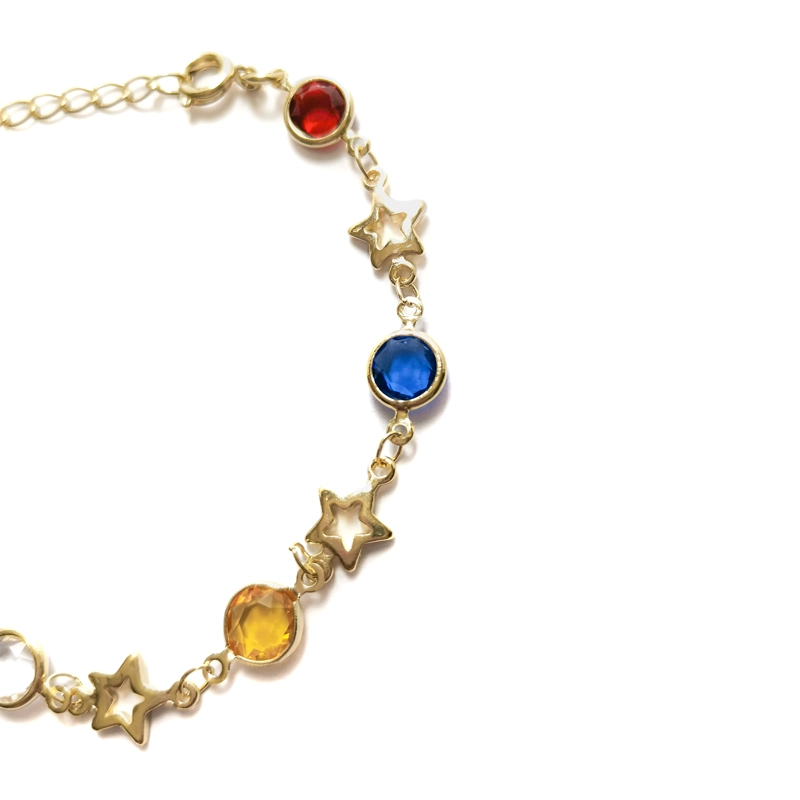 PULSERA ANDREA COGGIOLA JOYAS 5 CRISTALES COLORES 5 ESTRELLAS ENCHAPADO ORO 18K - 2