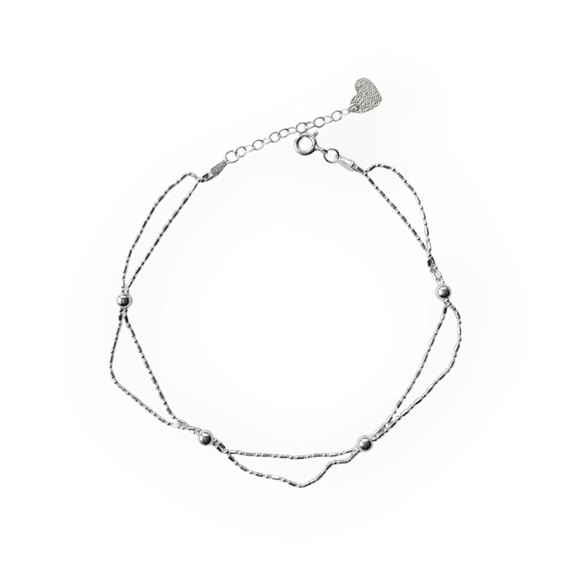 TOBILLERA ANDREA COGGIOLA JOYAS PELOTITAS DOBLE CADENA PLATA FINA 925 - 1