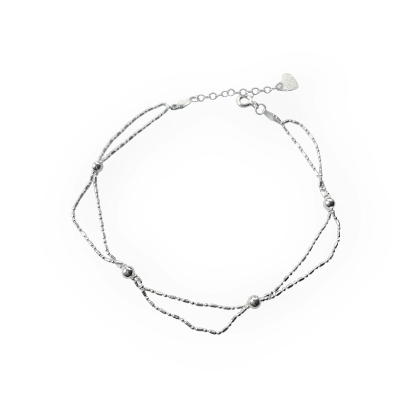 TOBILLERA ANDREA COGGIOLA JOYAS PELOTITAS DOBLE CADENA PLATA FINA 925 - 2