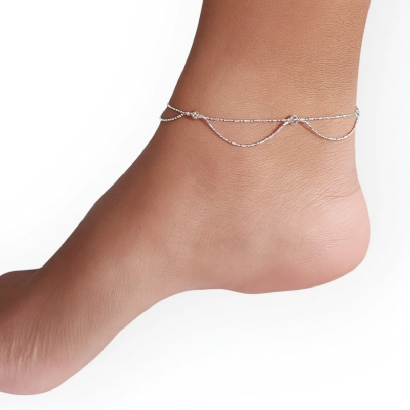 TOBILLERA ANDREA COGGIOLA JOYAS PELOTITAS DOBLE CADENA PLATA FINA 925 - 3