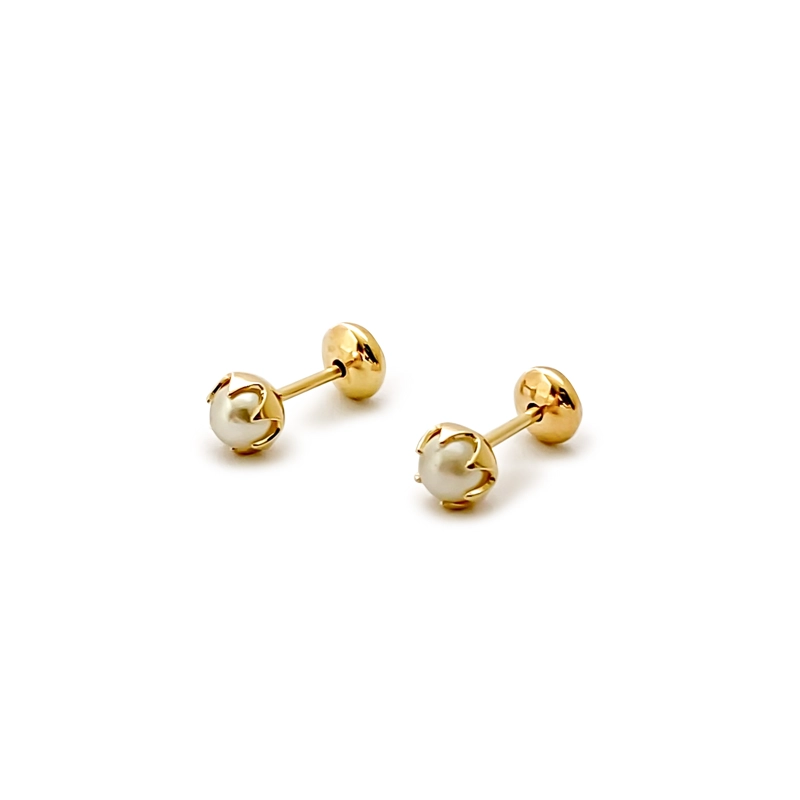 AROS BEBE  PERLA SINTE TICA 4MM ENCHAPADO ORO 18K - 1