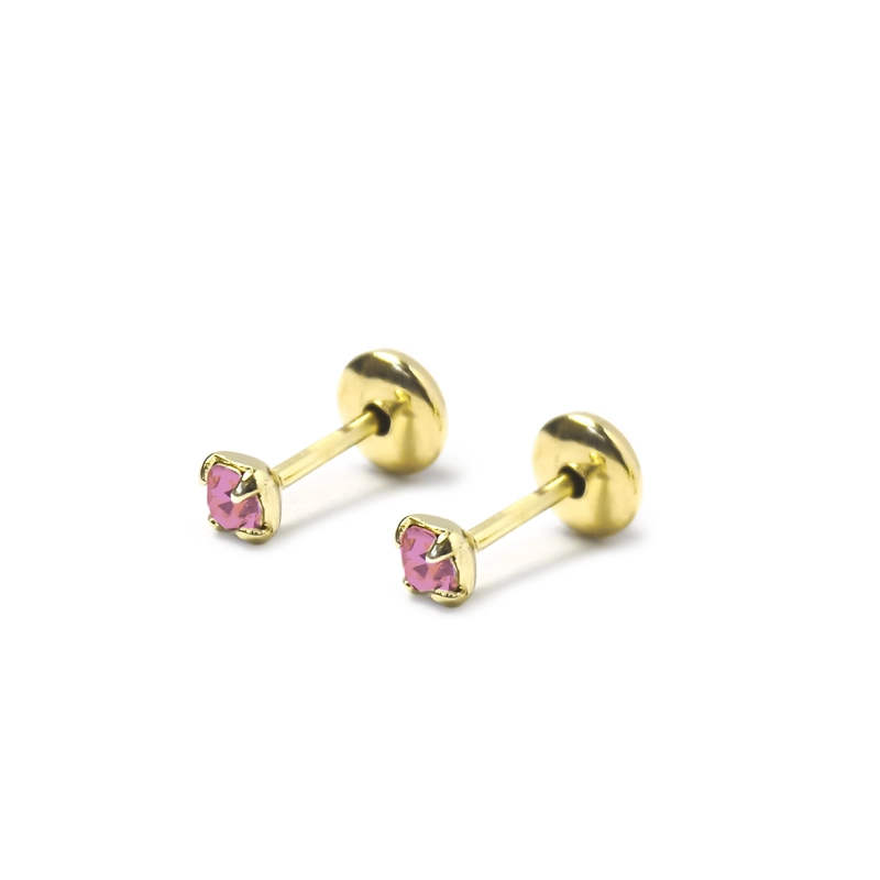 AROS BEBE  CIRCON ROSADO 2MM ENCHAPADO ORO 18K - 1