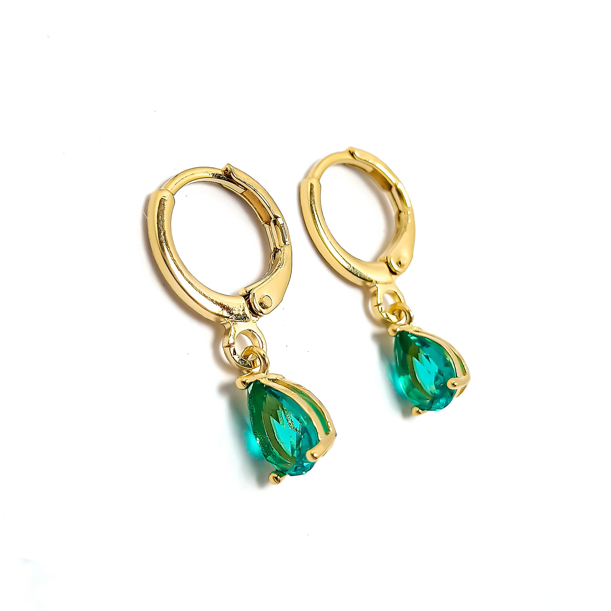 AROS ANDREA COGGIOLA JOYAS ARGOLLA CIRCÓN GOTA VERDE ENCHAPADO ORO 18K - 2