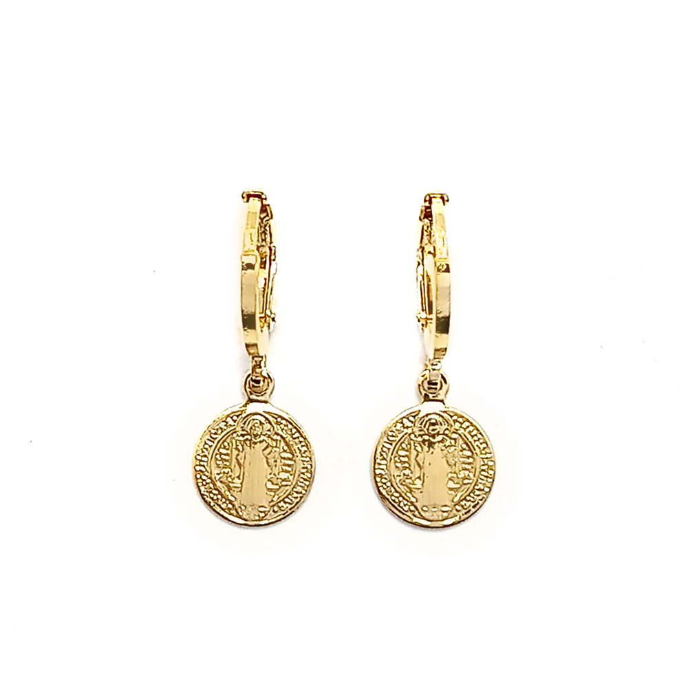 AROS ARGOLLA MEDALLA SAN BENITO ENCHAPADO ORO 18K - 1