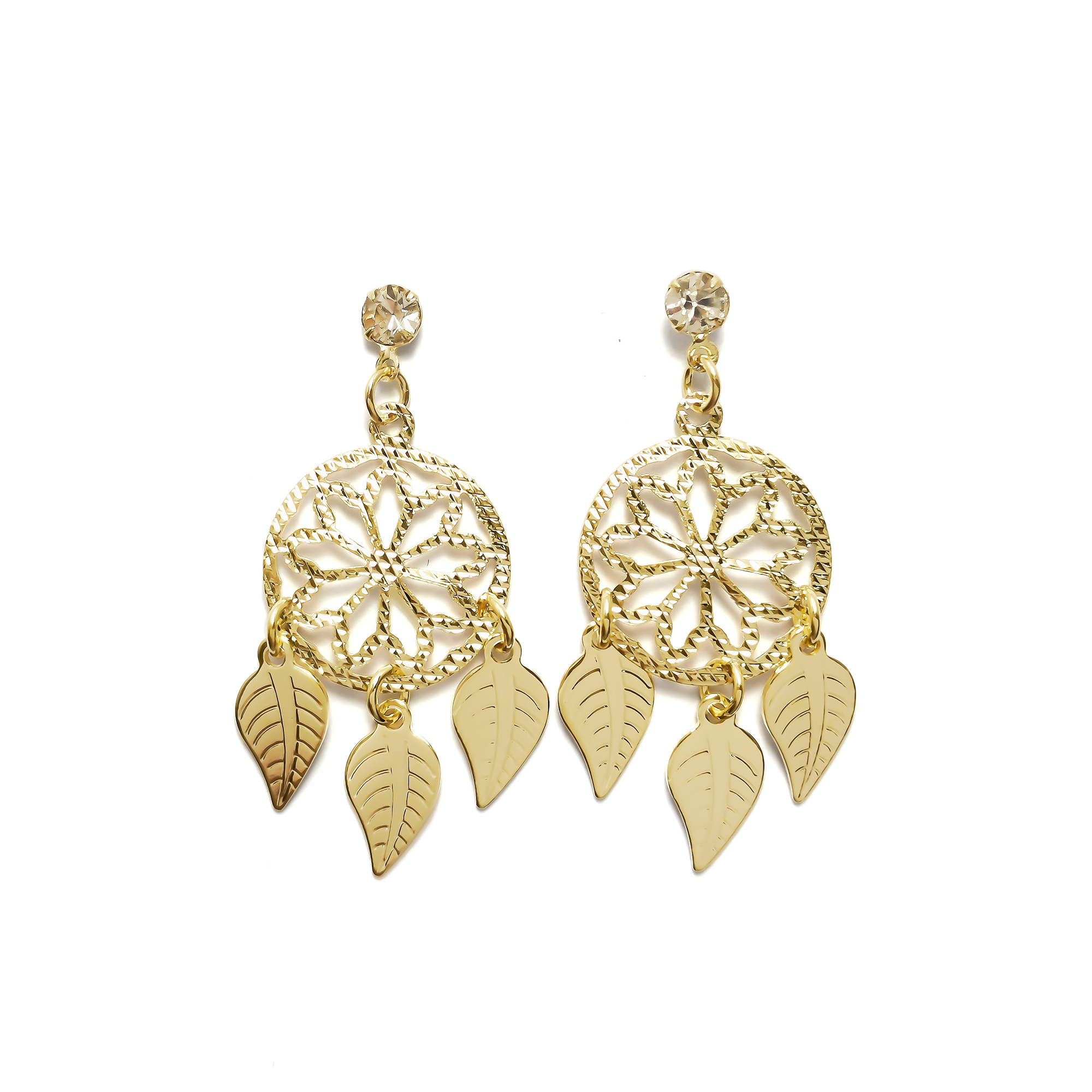 AROS ANDREA COGGIOLA JOYAS ATRAPASUEÑOS PEQUEÑO HOJAS CIRCÓN ENCHAPADO ORO 18K - 1