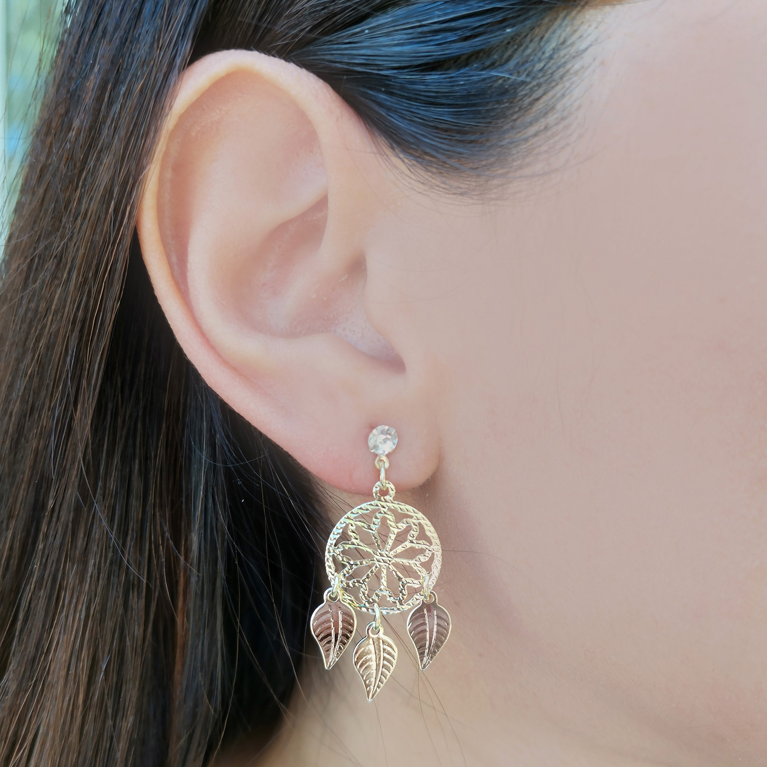 AROS ANDREA COGGIOLA JOYAS ATRAPASUEÑOS PEQUEÑO HOJAS CIRCÓN ENCHAPADO ORO 18K - 2
