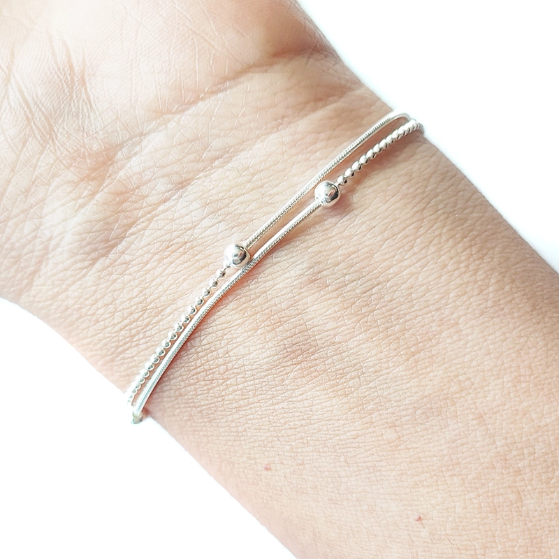 PULSERA ANDREA COGGIOLA JOYAS DOBLE PELOTITAS PLATA FINA 925 - 3