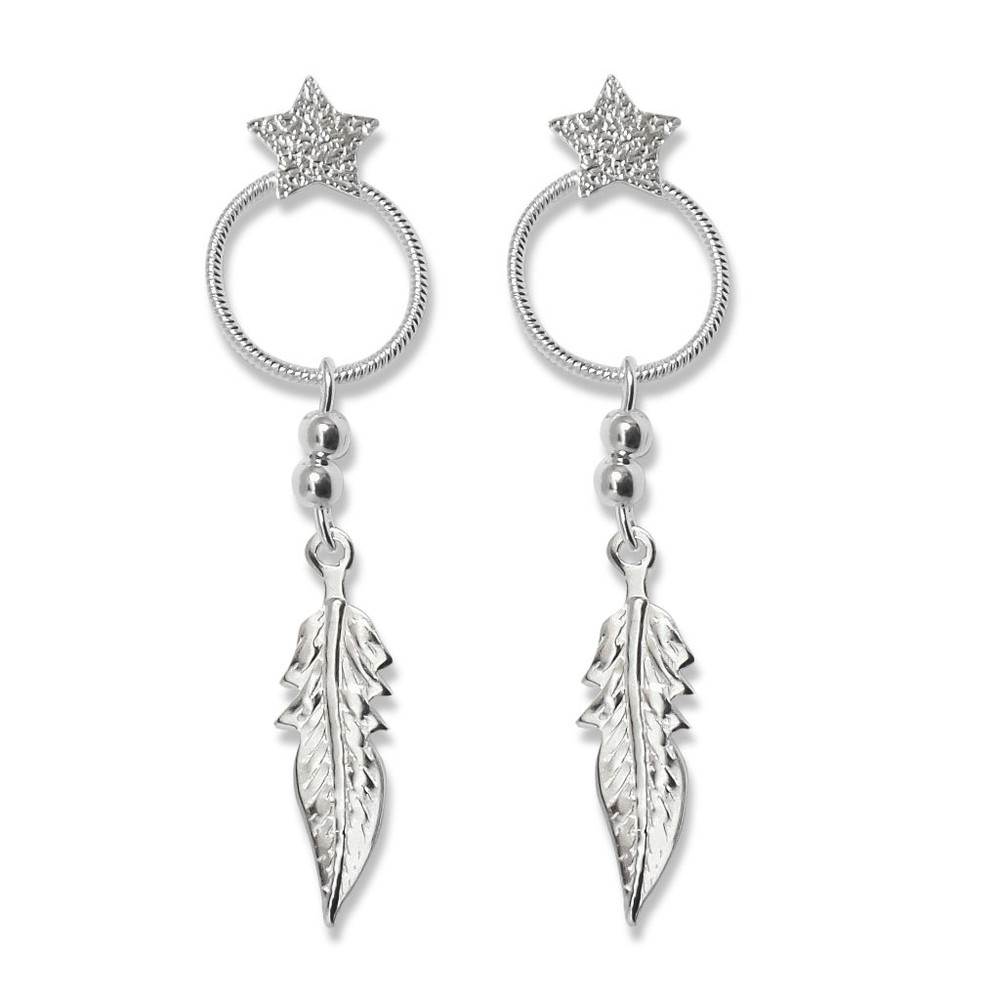 AROS ANDREA COGGIOLA JOYAS TOPE ESTRELLA CÍRCULO BOLITAS PLUMA PLATA FINA 925 - 1