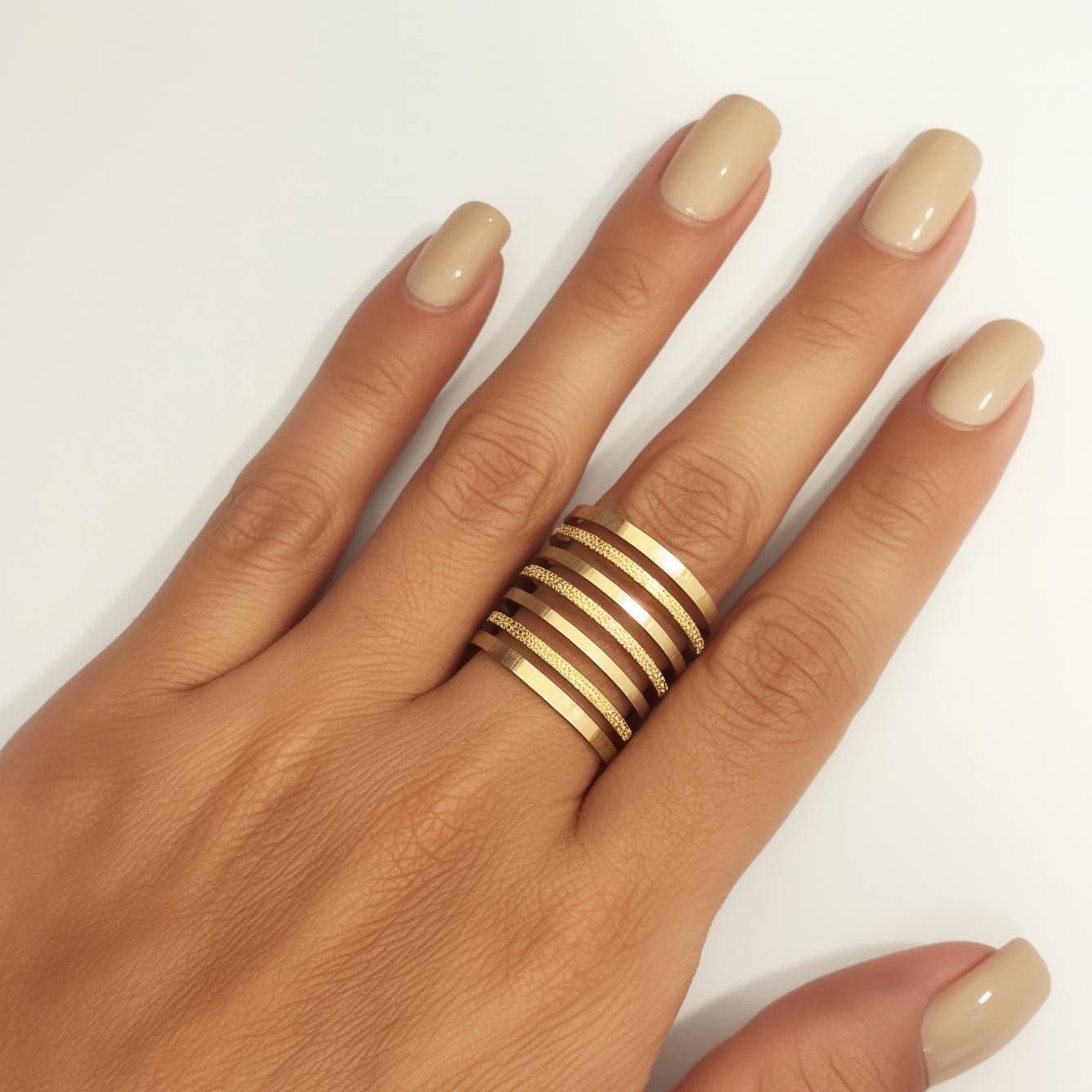 ANILLO ANDREA COGGIOLA JOYAS 7 LÍNEAS AJUSTABLE ENCHAPADO ORO 18K - 4