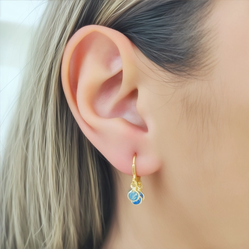 AROS ANDREA COGGIOLA JOYAS ARGOLLA 3 CIRCONES AZULES ENCHAPADO ORO 18K - 2