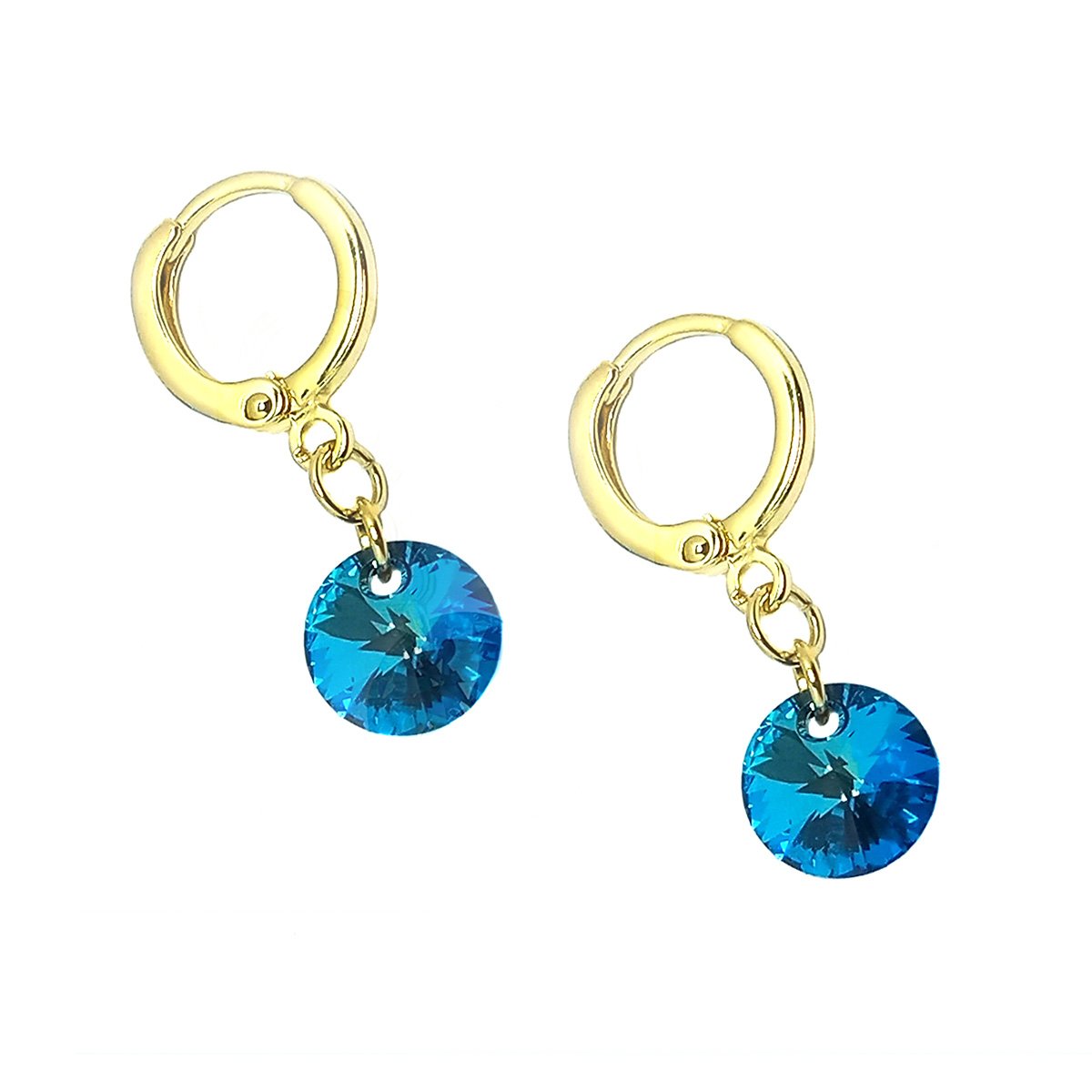 AROS ANDREA COGGIOLA JOYAS ARGOLLA CRISTAL AZUL COLGANTE ENCHAPADO ORO 18K - 1