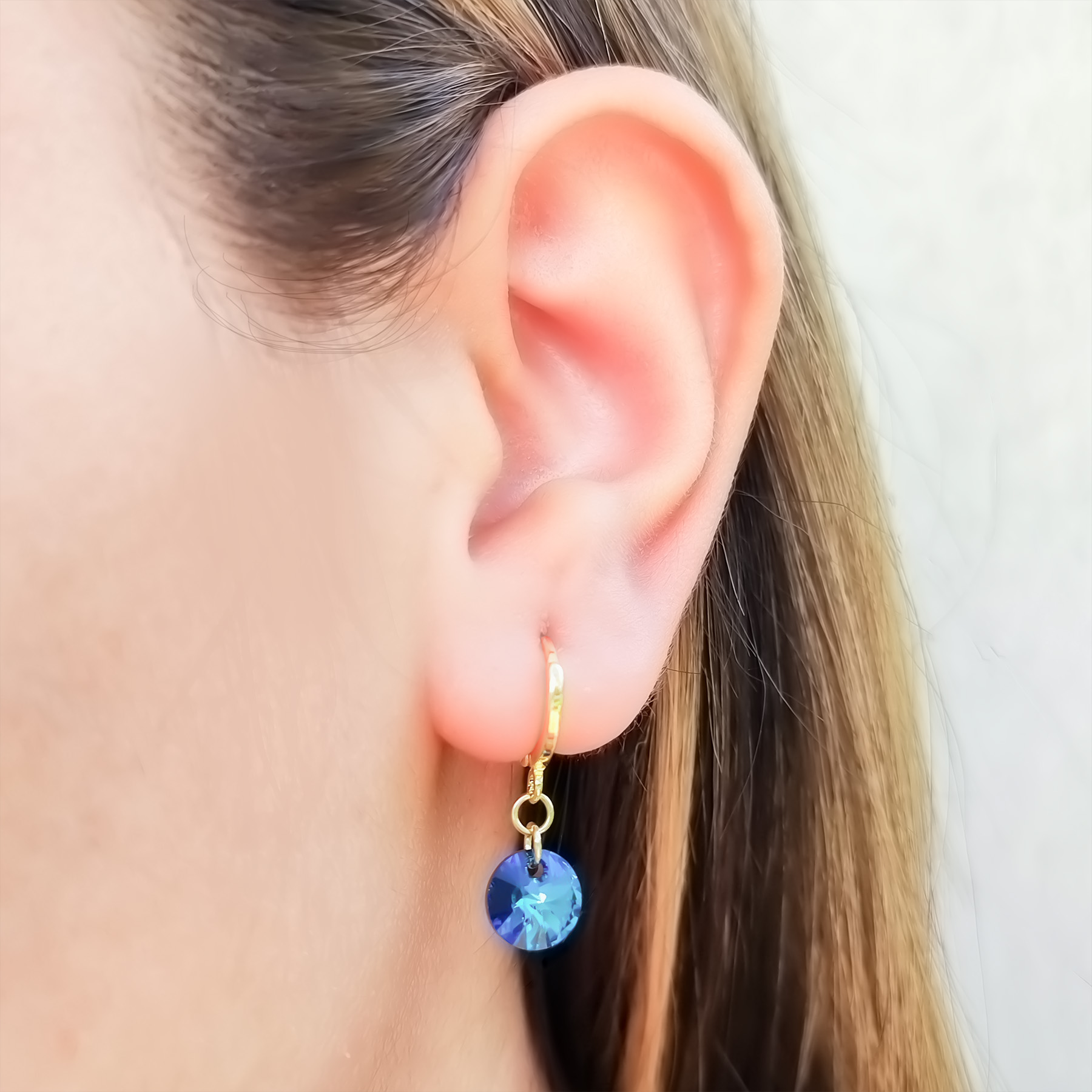 AROS ANDREA COGGIOLA JOYAS ARGOLLA CRISTAL AZUL COLGANTE ENCHAPADO ORO 18K - 3