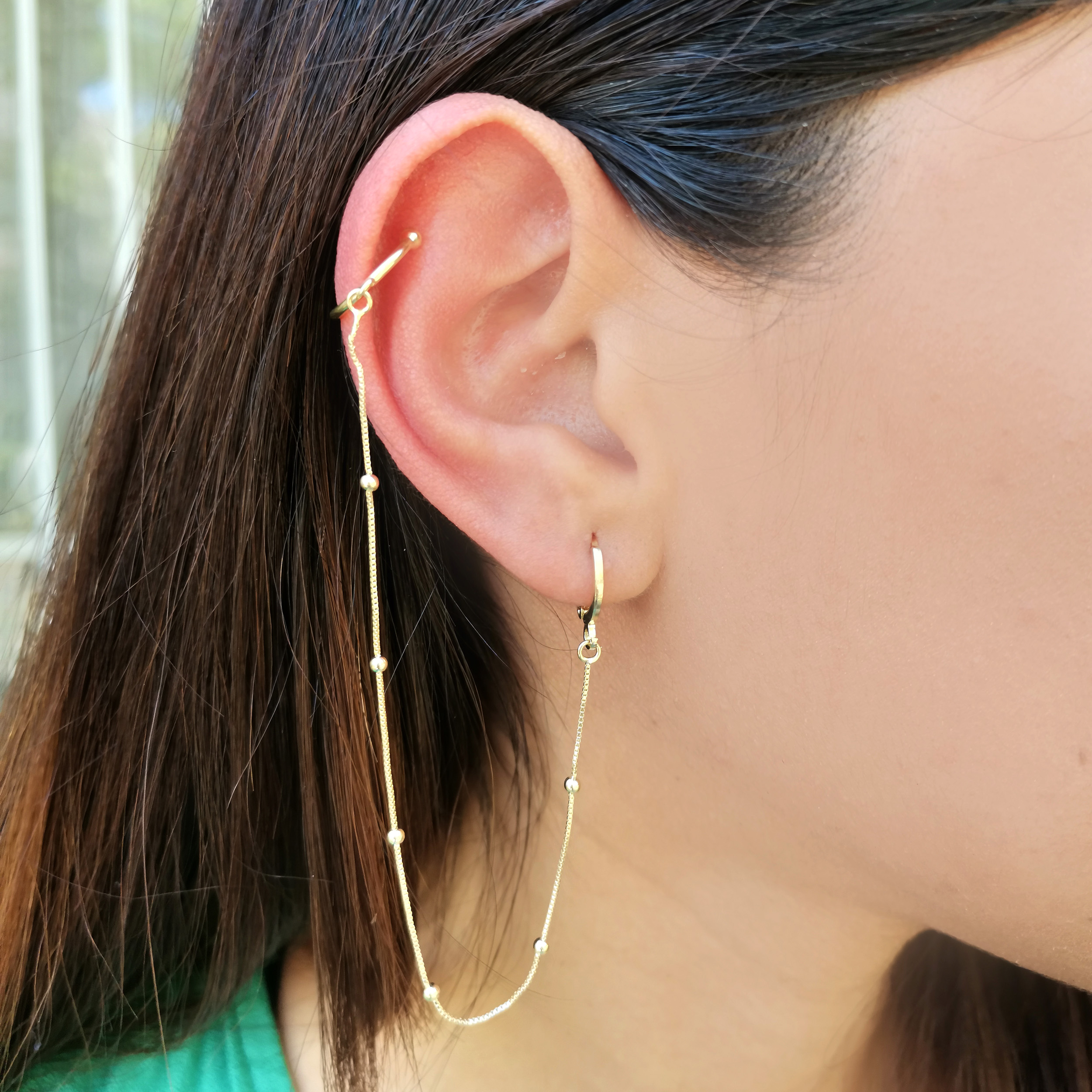 ARO ANDREA COGGIOLA JOYAS TREPADOR PIERCING CADENA PELOTITAS ENCHAPADO ORO 18K - 2