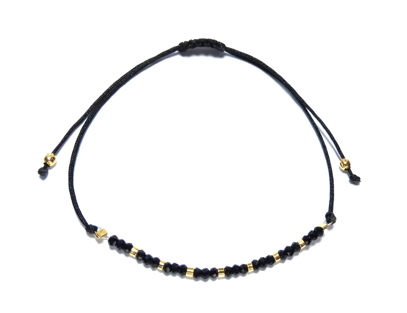 PULSERA CRISTALES EN COLOR NEGROS MOSTACILLA ENCHAPADO ORO 18 K - 1