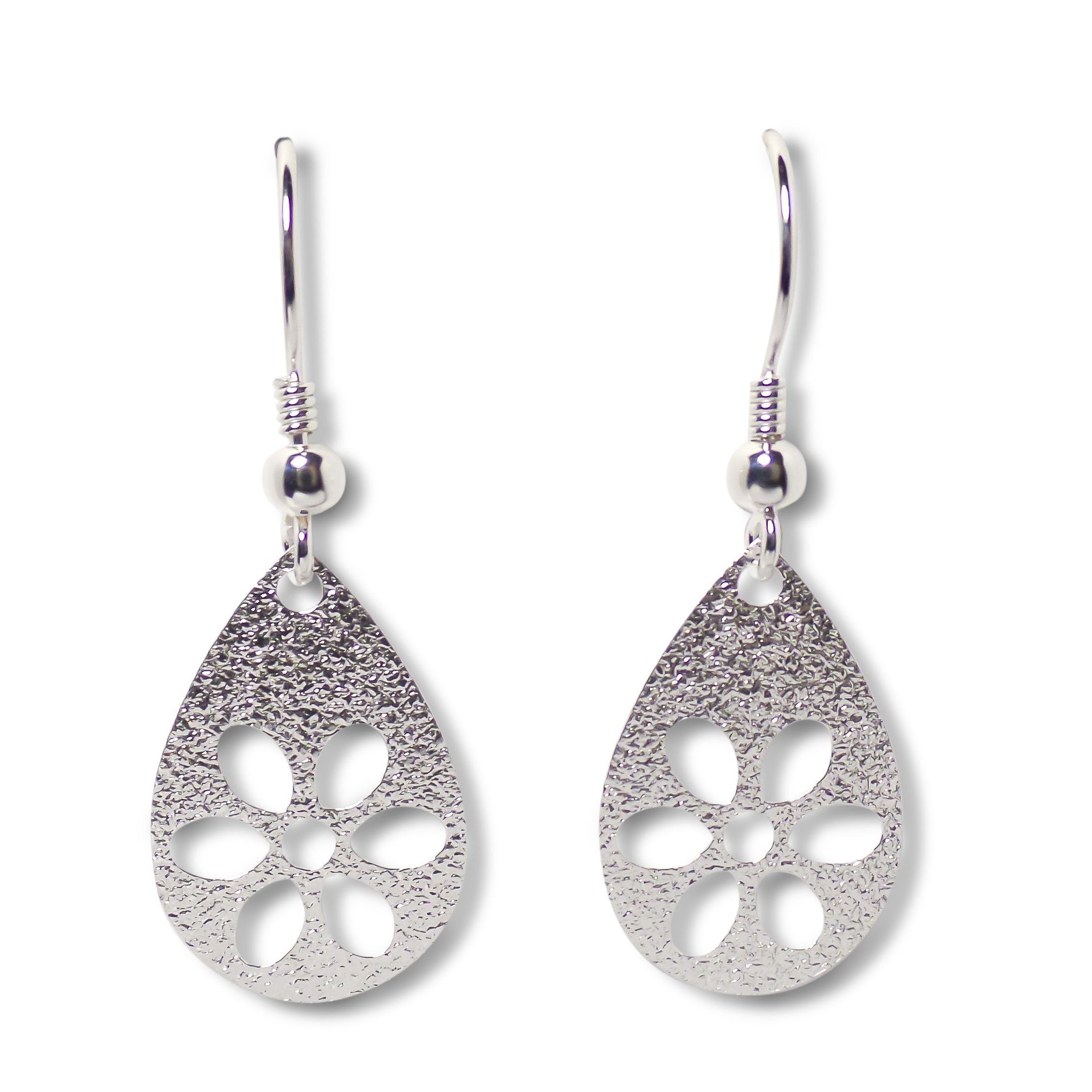 AROS ANDREA COGGIOLA JOYAS COLGANTES GOTA FLOR CALADA SATINADA PLATA FINA 925 - 1