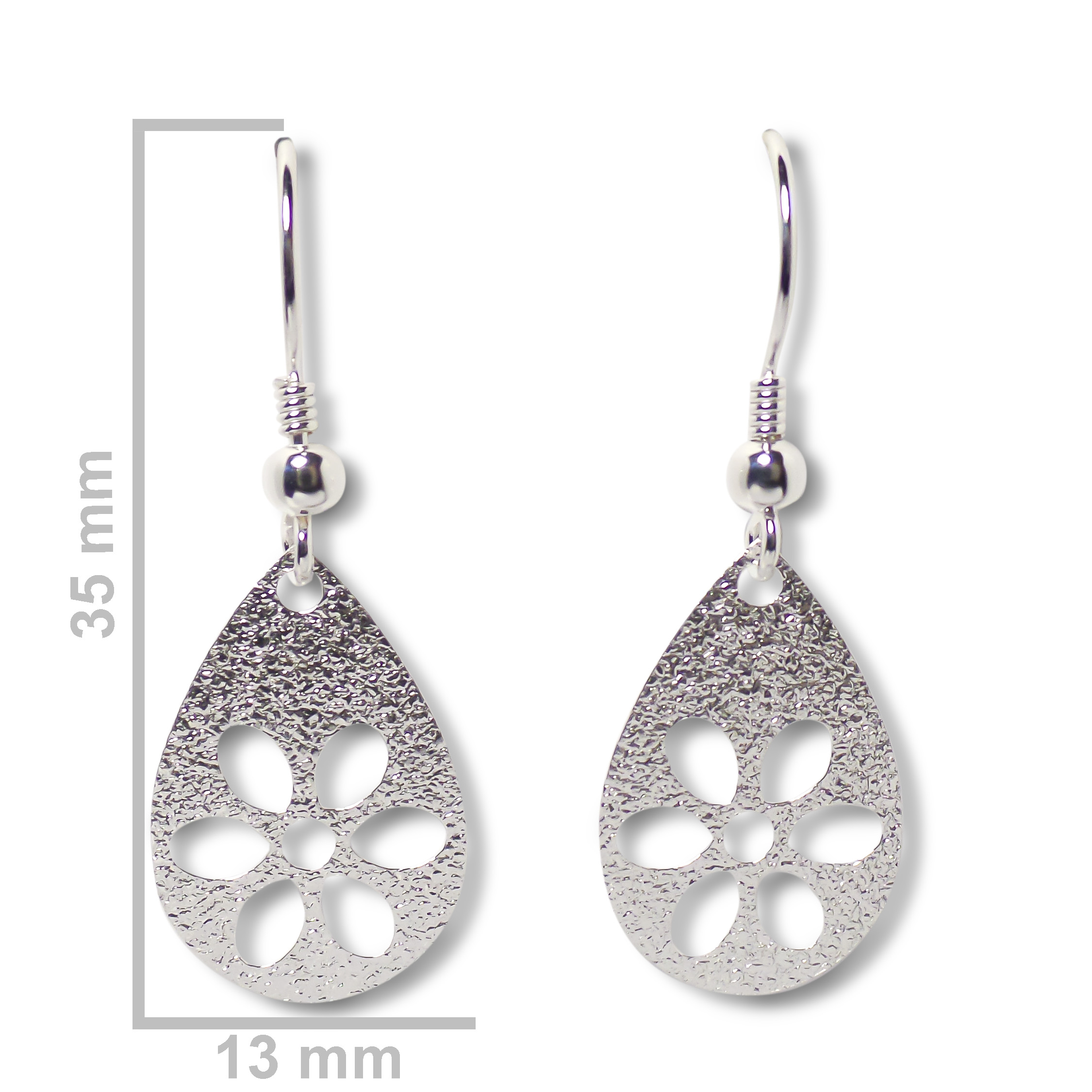 AROS ANDREA COGGIOLA JOYAS COLGANTES GOTA FLOR CALADA SATINADA PLATA FINA 925 - 2