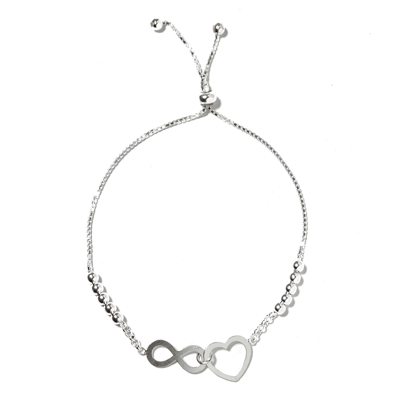 PULSERA ANDREA COGGIOLA JOYAS INFINITO CORAZÓN BOLITAS PLATA FINA 925 - 1