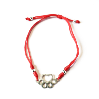 PULSERA ANDREA COGGIOLA JOYAS CORDÓN ROJO HUELLA PERRO PLATA FINA 925 - 1