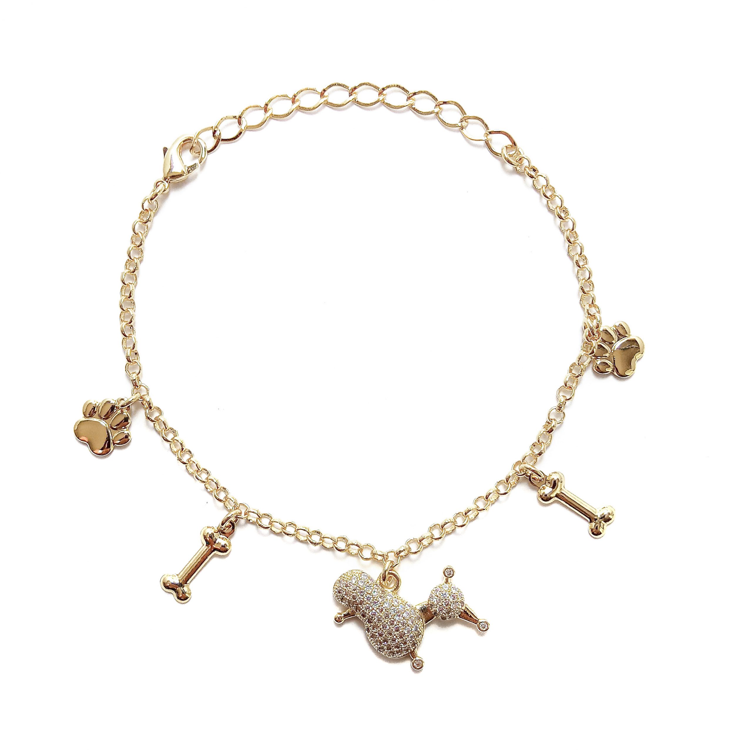 PULSERA ANDREA COGGIOLA JOYAS POODLE HUESOS HUELLAS ENCHAPADA ORO 18K - 1