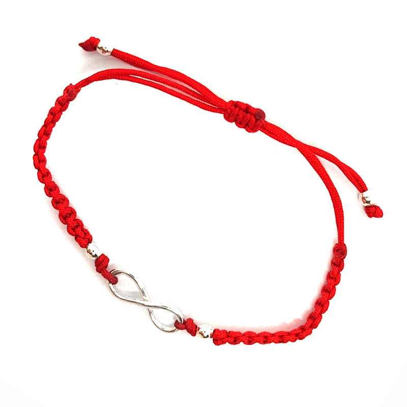 PULSERA ANDREA COGGIOLA JOYAS INFINITO TUBO PLATA FINA 925 CORDÓN ROJO - 1