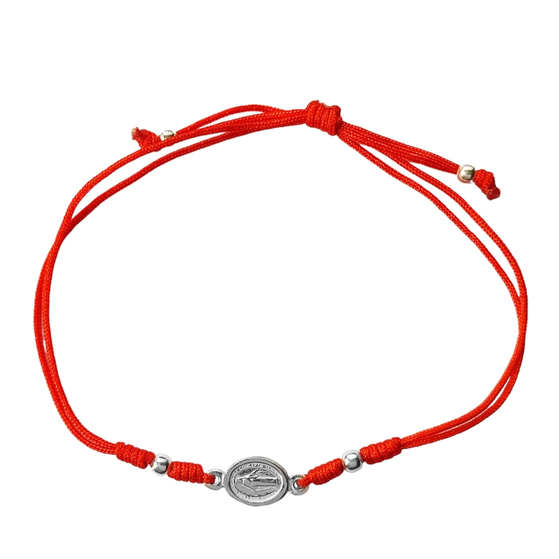 PULSERA ANDREA COGGIOLA JOYAS VIRGEN DE LOS RAYOS PLATA FINA 925 CORDÓN ROJO - 1