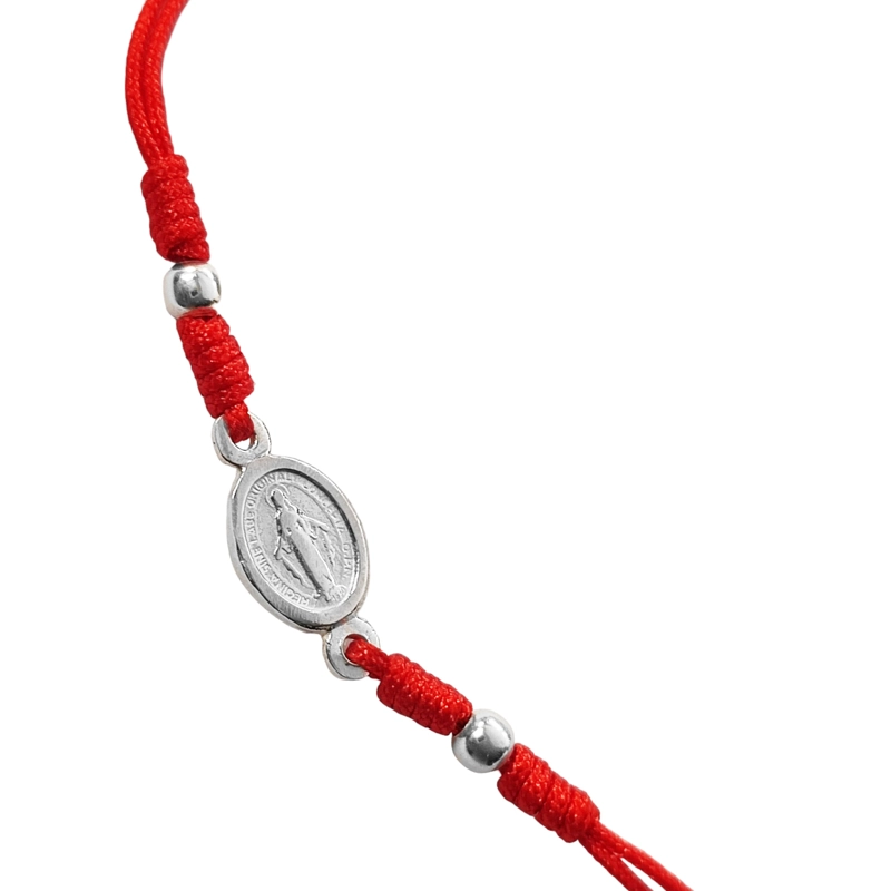 PULSERA ANDREA COGGIOLA JOYAS VIRGEN DE LOS RAYOS PLATA FINA 925 CORDÓN ROJO - 2