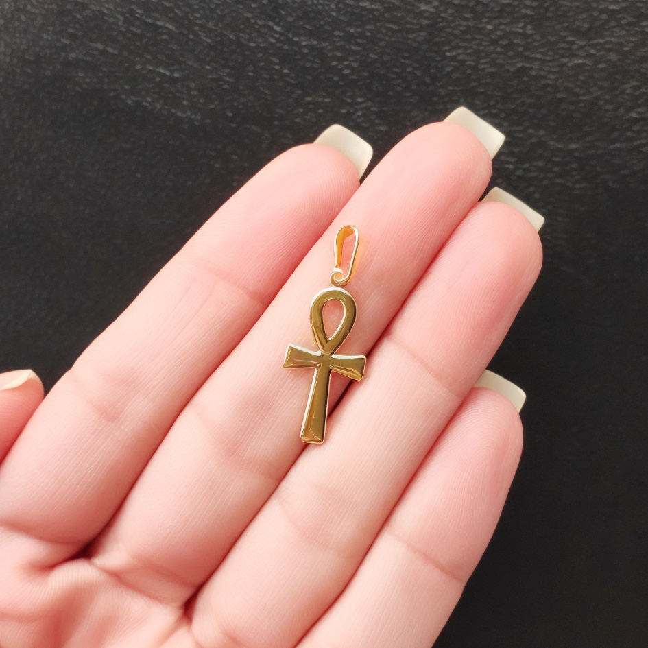 COLGANTE CRUZ ANKH ENCHAPADO ORO 18K - 2