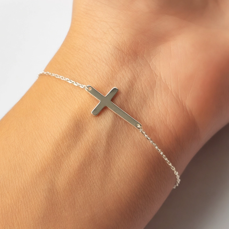 PULSERA ANDREA COGGIOLA JOYAS CRUZ LISA PLATA FINA 925 - 2