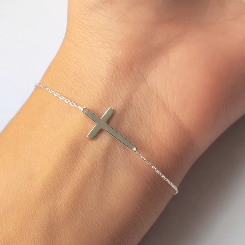 PULSERA ANDREA COGGIOLA JOYAS CRUZ LISA PLATA FINA 925 - 3