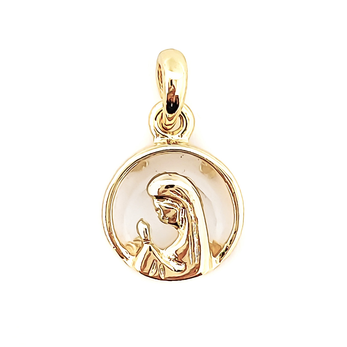 COLGANTE MEDALLA VIRGEN NIÑA CRISTAL 14MM ENCHAPADO ORO 18K - 1