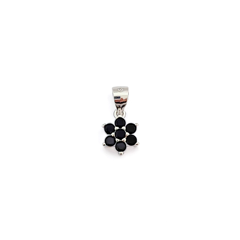 COLGANTE FLOR CIRCÓN EN COLOR NEGRO PLATA FINA 925 - 1