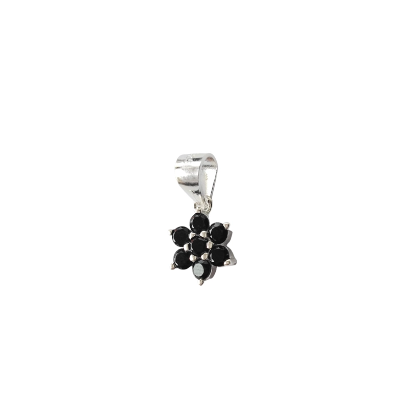 COLGANTE FLOR CIRCÓN EN COLOR NEGRO PLATA FINA 925 - 2