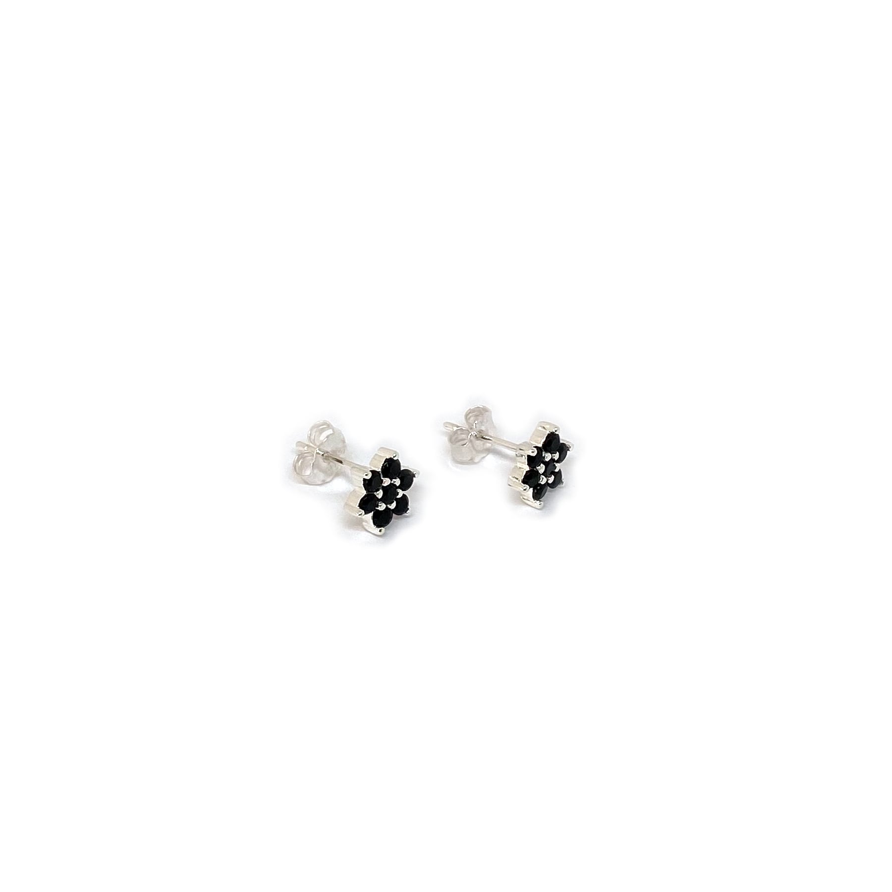 AROS ANDREA COGGIOLA JOYAS FLOR CIRCÓN NEGRO PLATA FINA 925 - 2