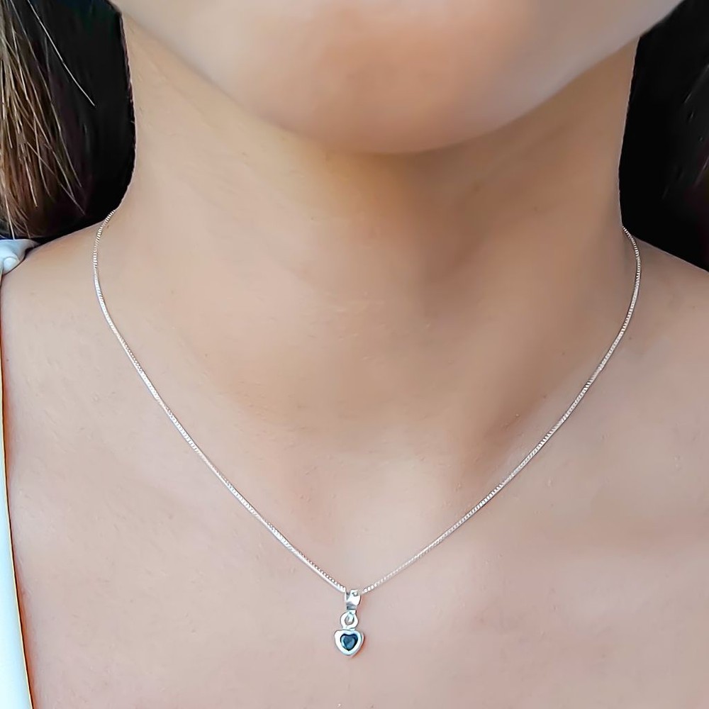 COLLAR ANDREA COGGIOLA JOYAS PLATA FINA 925 CORAZÓN CIRCÓN NEGRO - 2