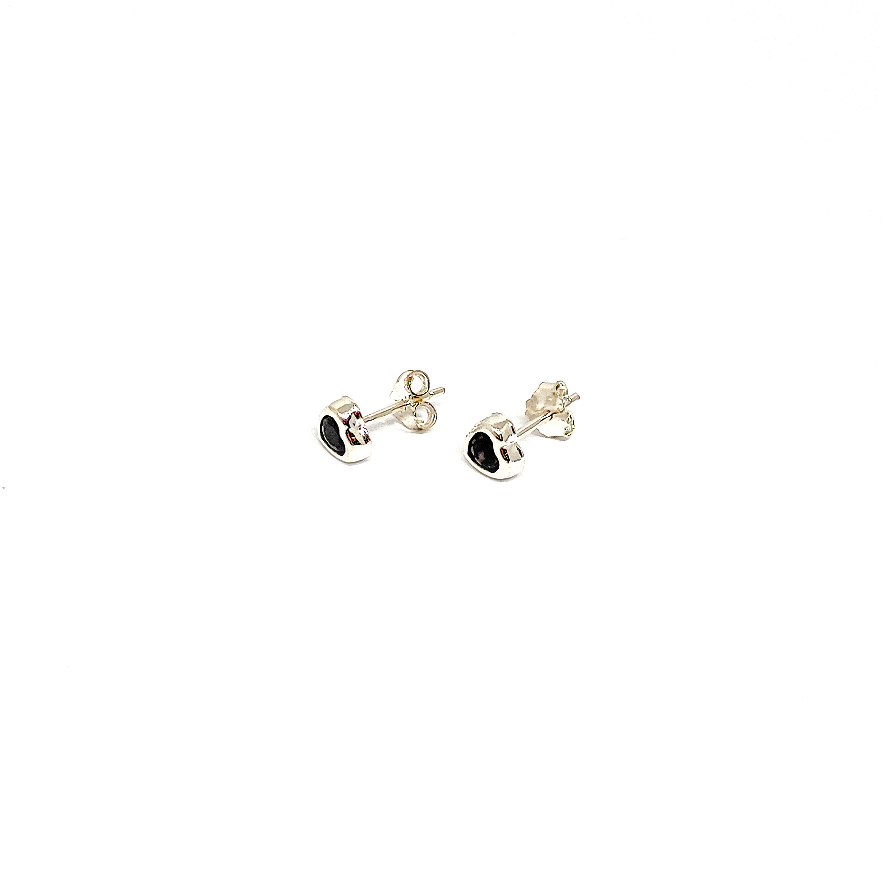 AROS ANDREA COGGIOLA JOYAS CORAZÓN CIRCÓN NEGRO 6MM PLATA FINA 925 - 1