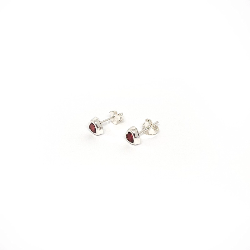 AROS CORAZÓN CIRCÓN EN COLOR ROJO 6MM PLATA FINA 925 - 1