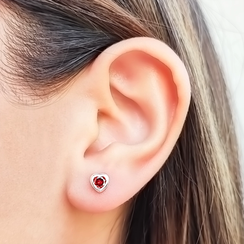 AROS CORAZÓN CIRCÓN EN COLOR ROJO 6MM PLATA FINA 925 - 3