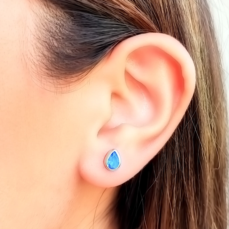 AROS ANDREA COGGIOLA JOYAS GOTA CIRCÓN CELESTE PLATA FINA 925 - 3