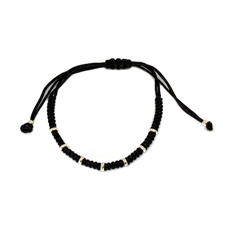 PULSERA ANDREA COGGIOLA JOYAS 7 ARANDELAS PLATA FINA 925 CORDÓN NEGRO - 1